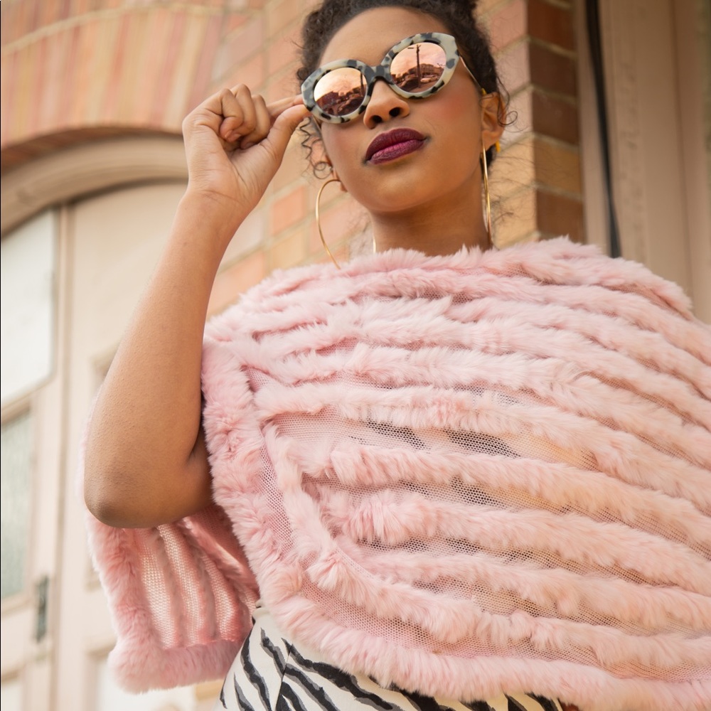 Redfish Designs Pink Rabbit Fur Poncho - One Size